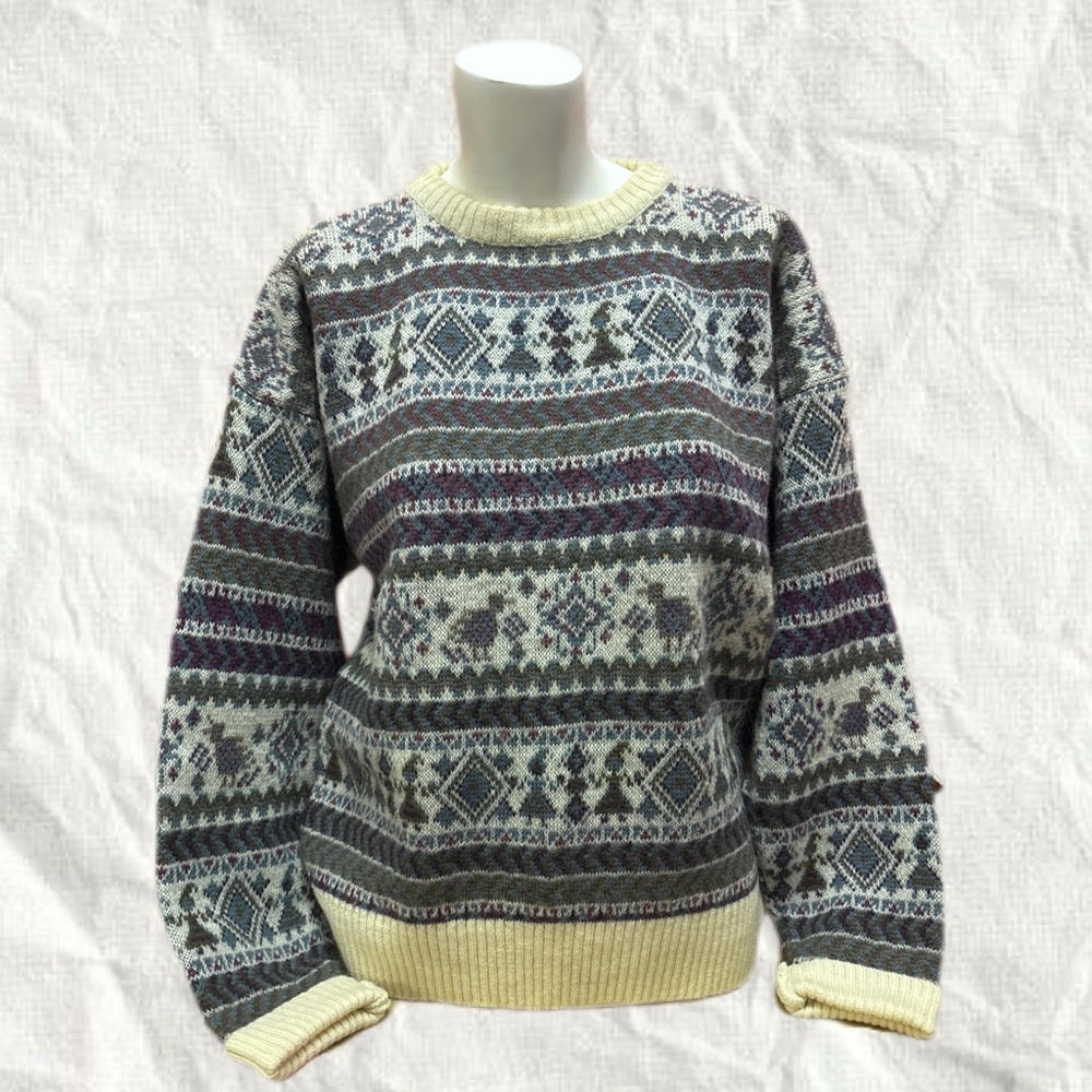 Patterned Sweater Fair isle  Wool Large Grandpacore Cabincore